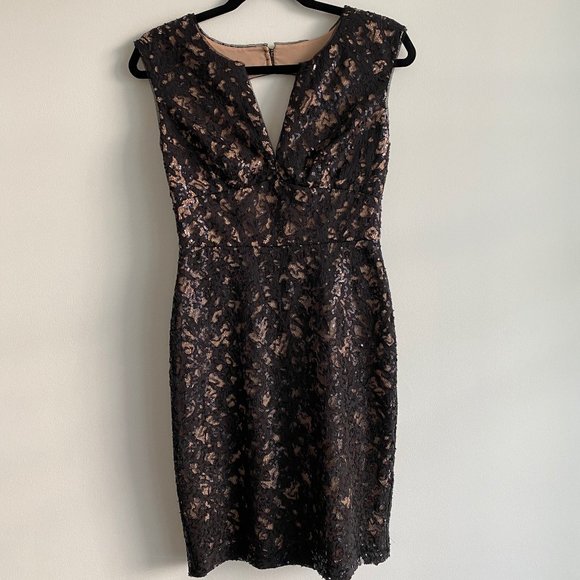 BCBG MAXAZRIA Black Lace Cream Dress - Picture 2 of 5